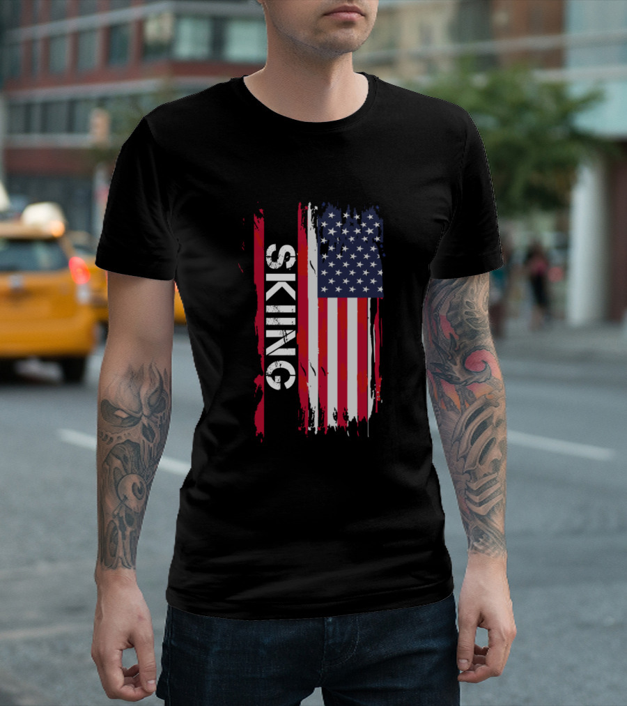 Skiing USA Flag Patriotic T-Shirt