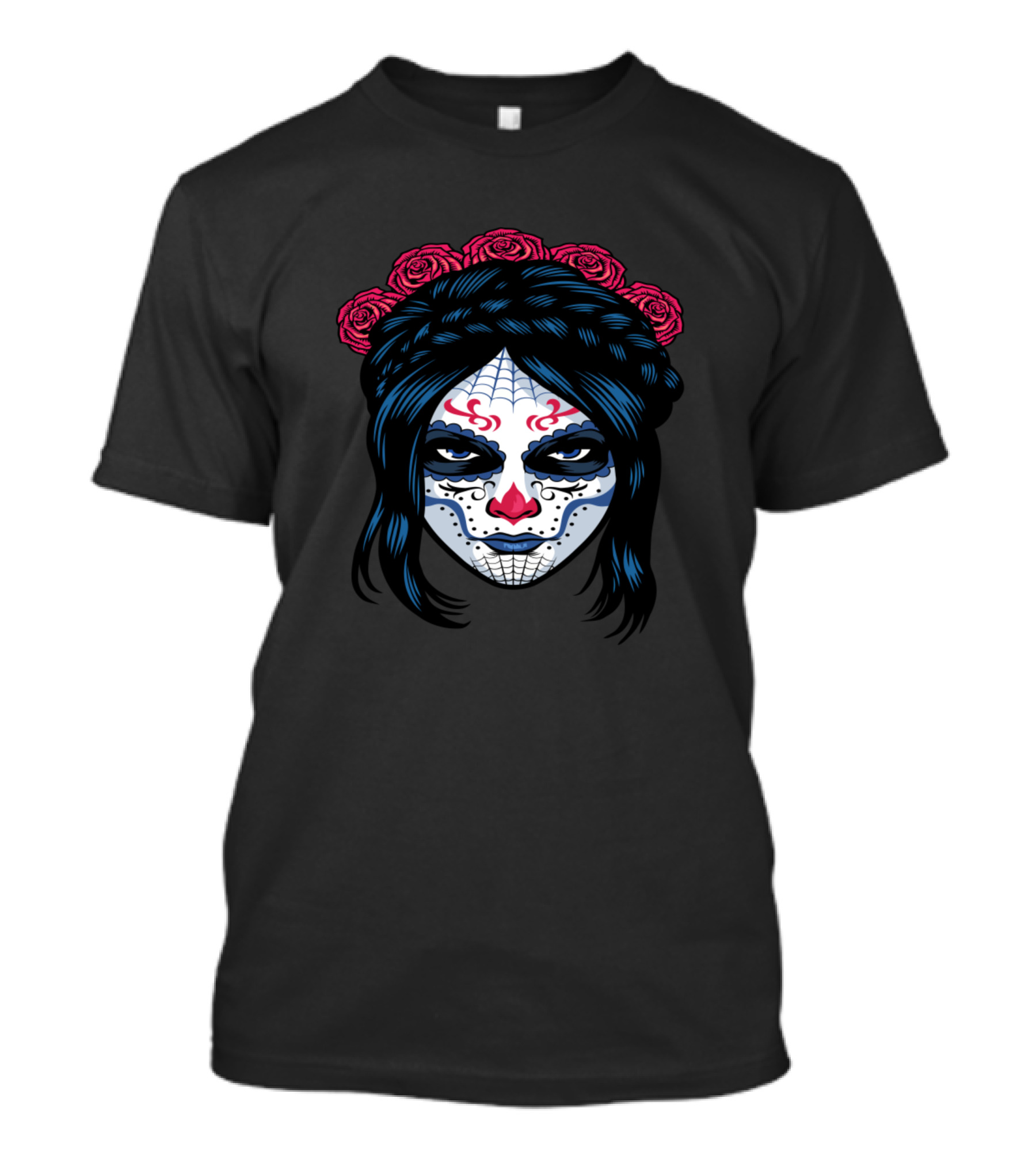Day Of The Dead Sugar Skull Woman Tattoo With Roses T-Shirt