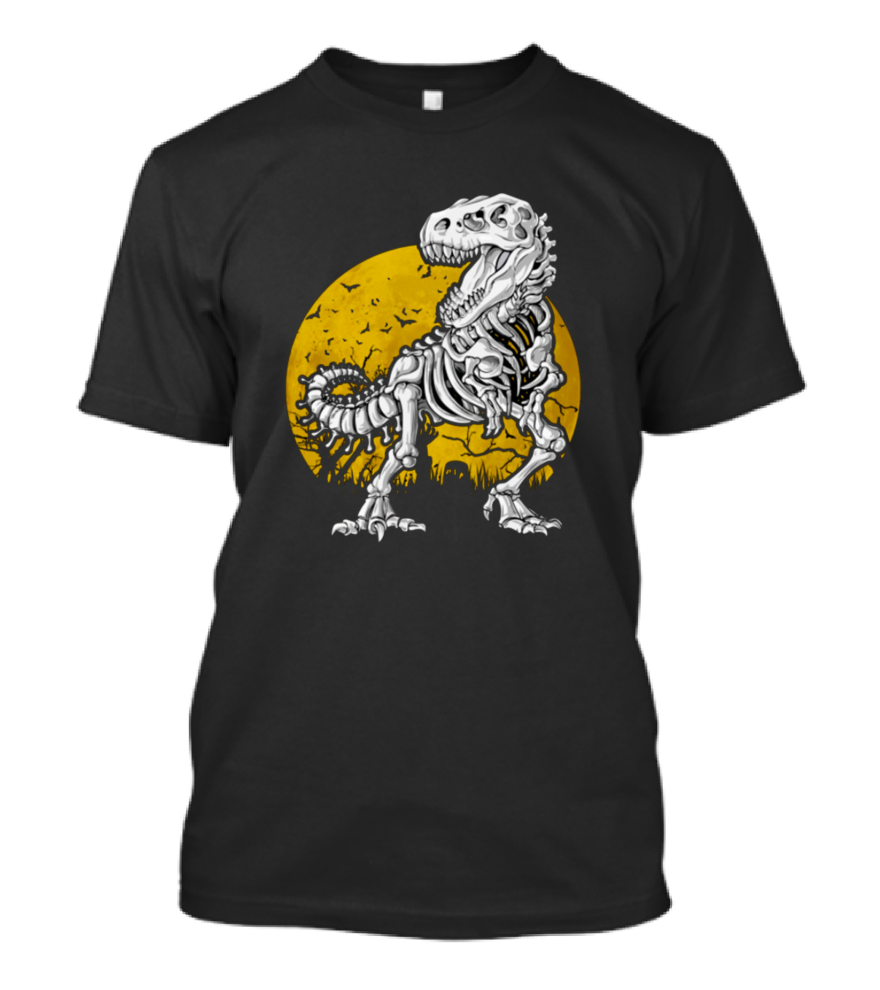 Dinosaur Bones Skeleton T-Rex Silhouette With Moon Background T-Shirt