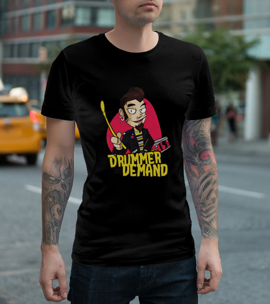 Drummer On Demand Cool Cartoon Drummer Guy T-Shirt