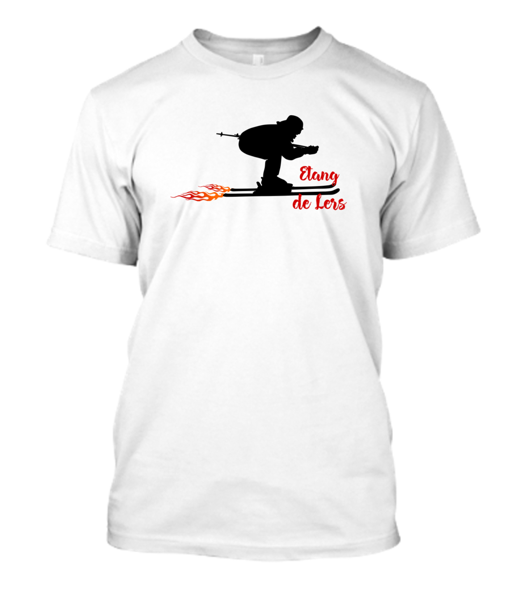 Etang De Lers Skiing Silhouette With Flames T-Shirt