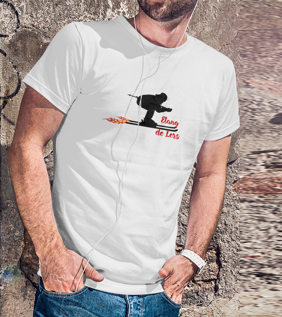 Etang De Lers Skiing Silhouette With Flames T-Shirt