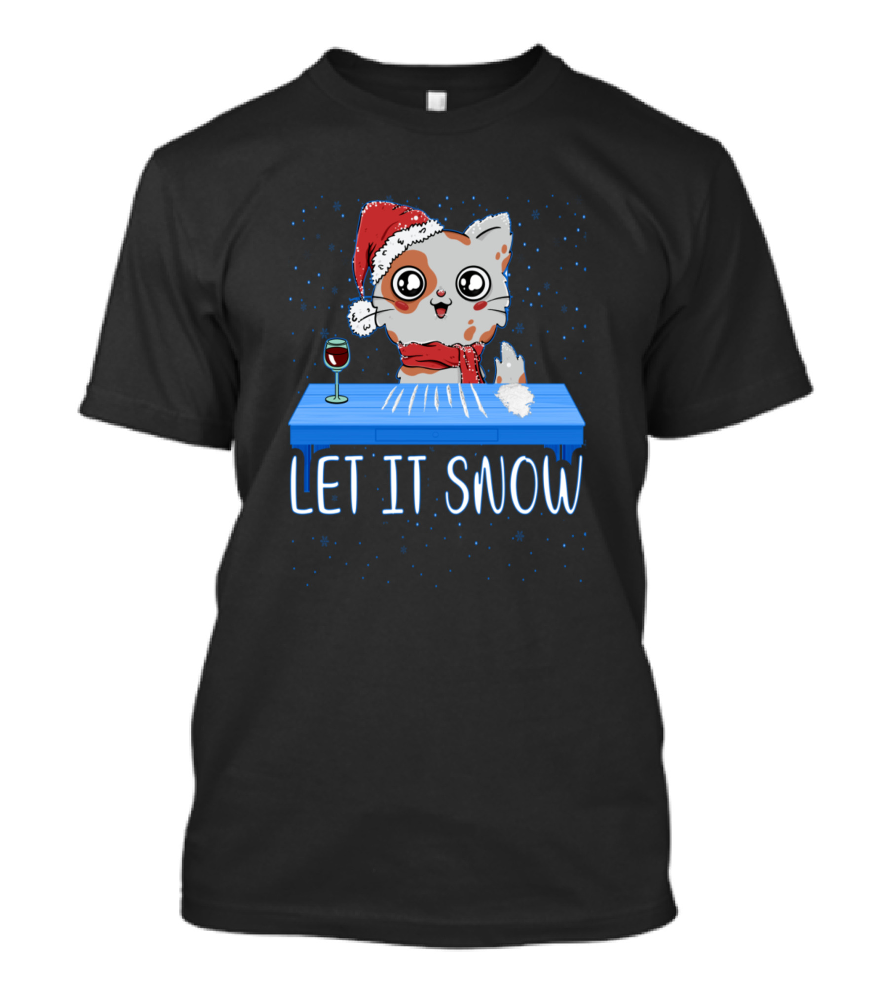 Funny Cat Let It Snow Humor Kitten Santa Wine Christmas T-Shirt