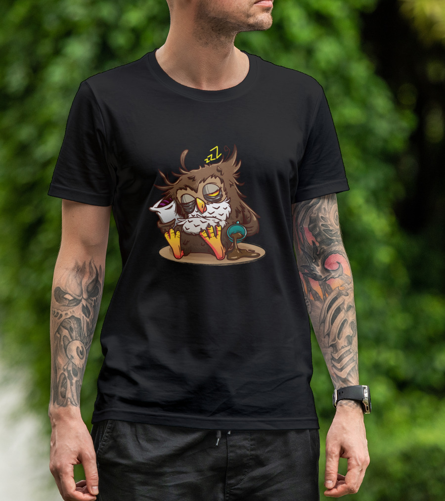 Tired Owl Holding Coffee Cup Not A Morning Person Zzz T-Shirt