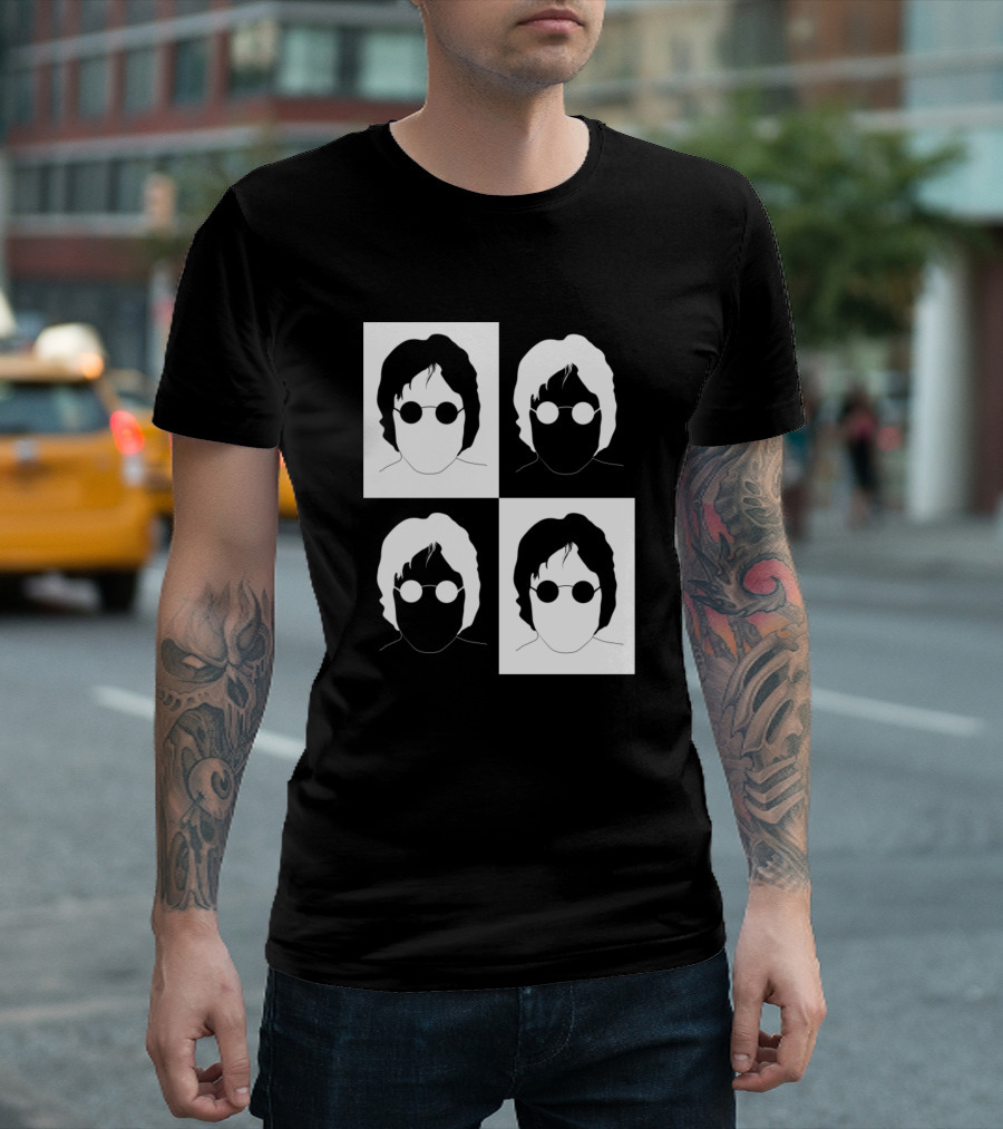 John Lennon Black And White Silhouette Grid T-Shirt