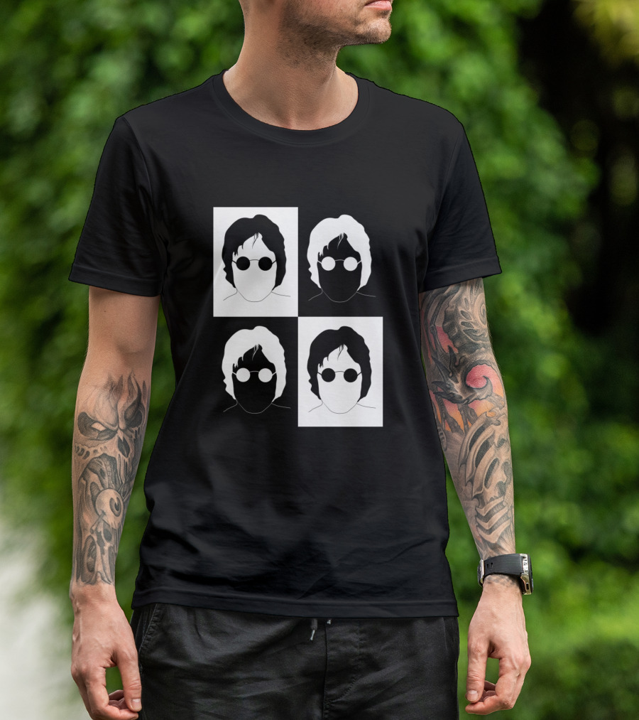 John Lennon Black And White Silhouette Grid T-Shirt