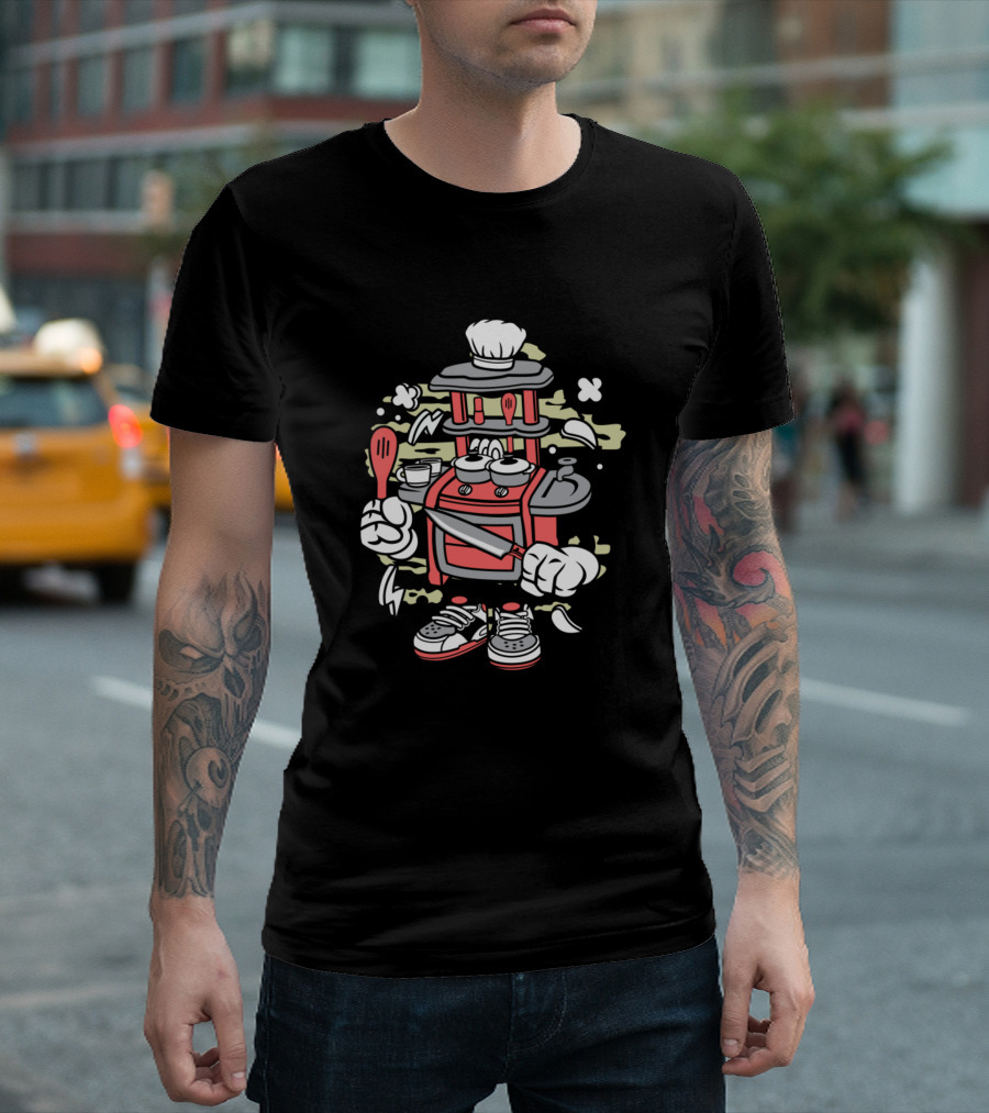 Kitchen Set Animated Character Stove with Cooking Utensils and Chef Hat T-Shirt