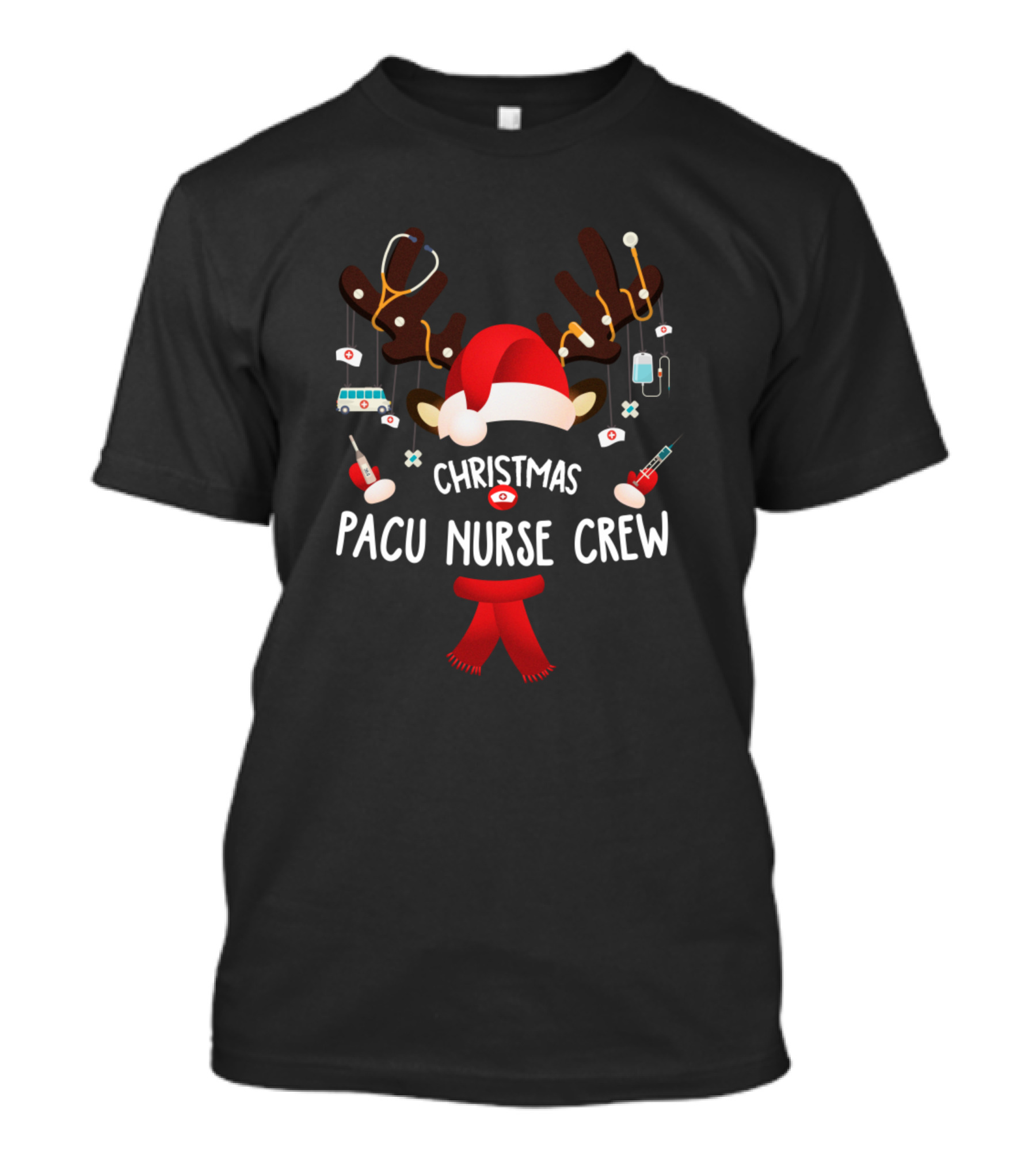 Christmas Pacu Nurse Crew Reindeer Antlers Stethoscope Santa Hat T-Shirt
