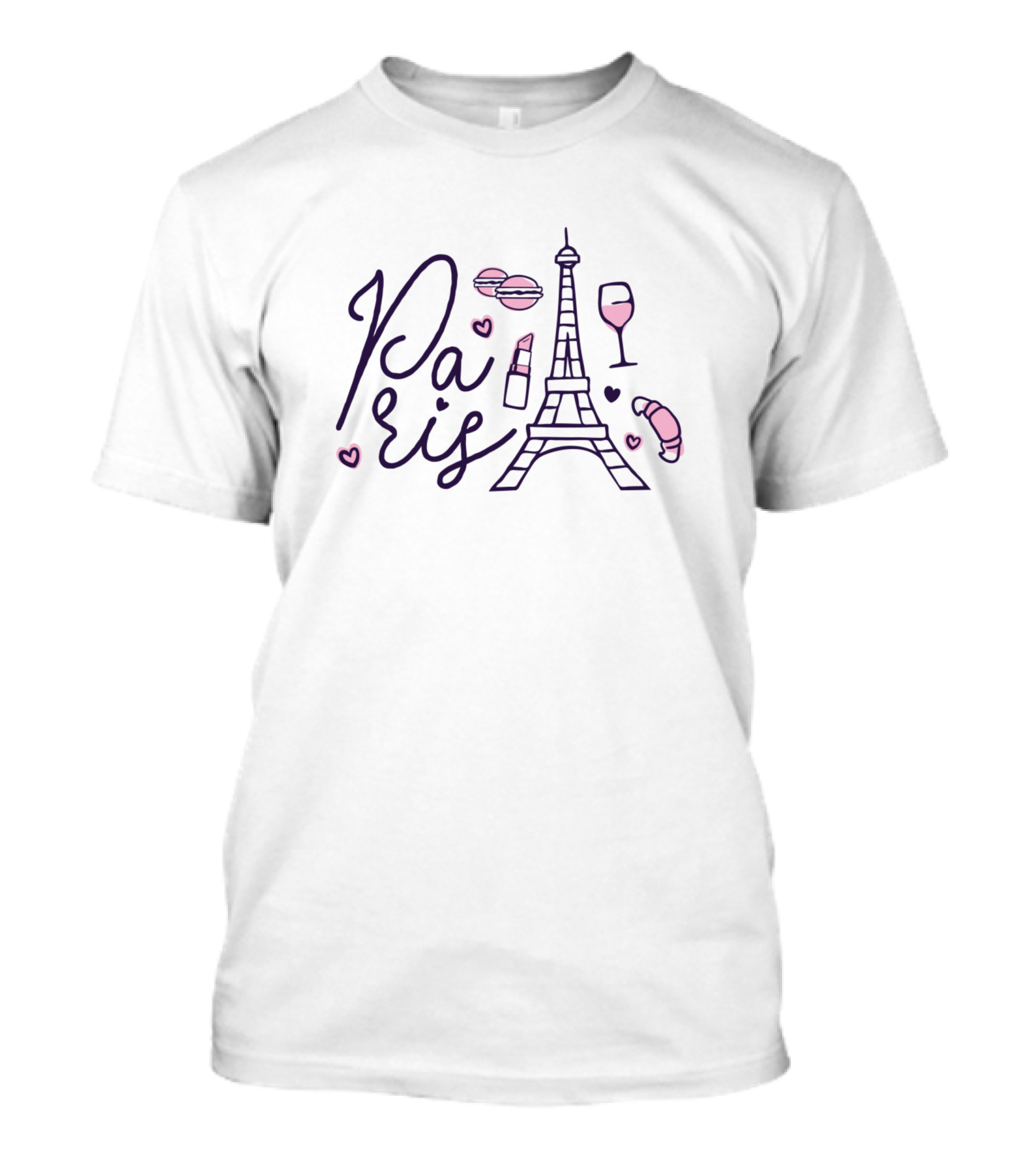 Paris Eiffel Tower Wine Croissant Hearts T-Shirt