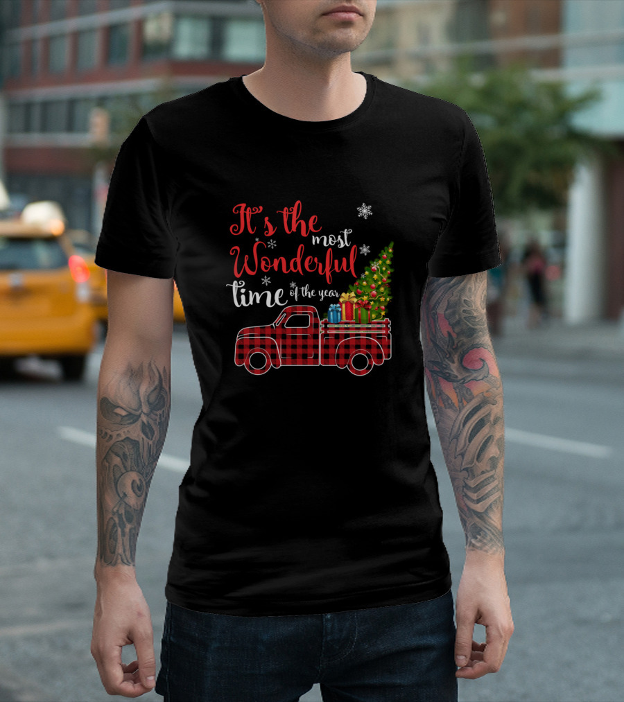 It's the Most Wonderful Time of the Year Red Plaid Truck Christmas Tree T-Shirt