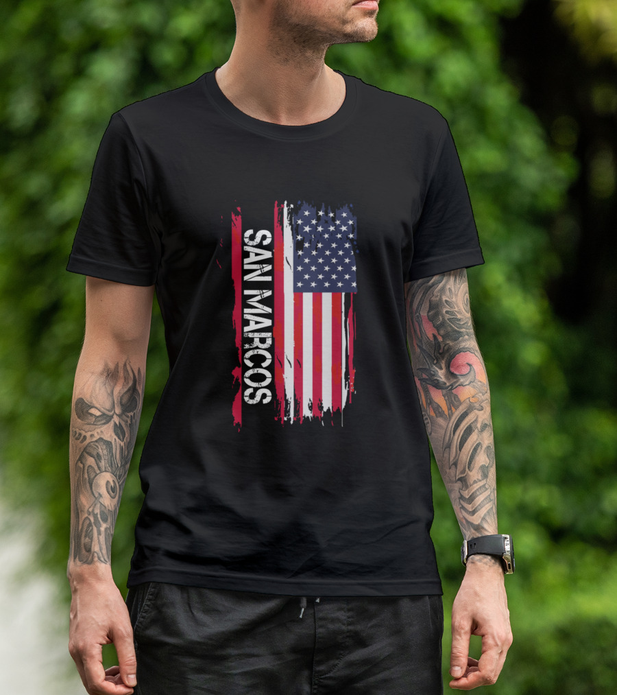 San Marcos USA Flag Vintage Font T-Shirt