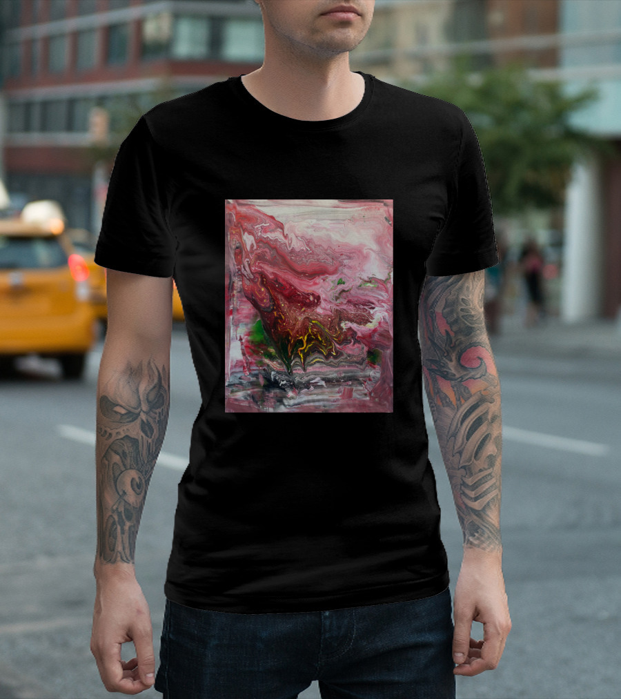 Summer Fire Abstract Fluid Red And Green Marble T-Shirt