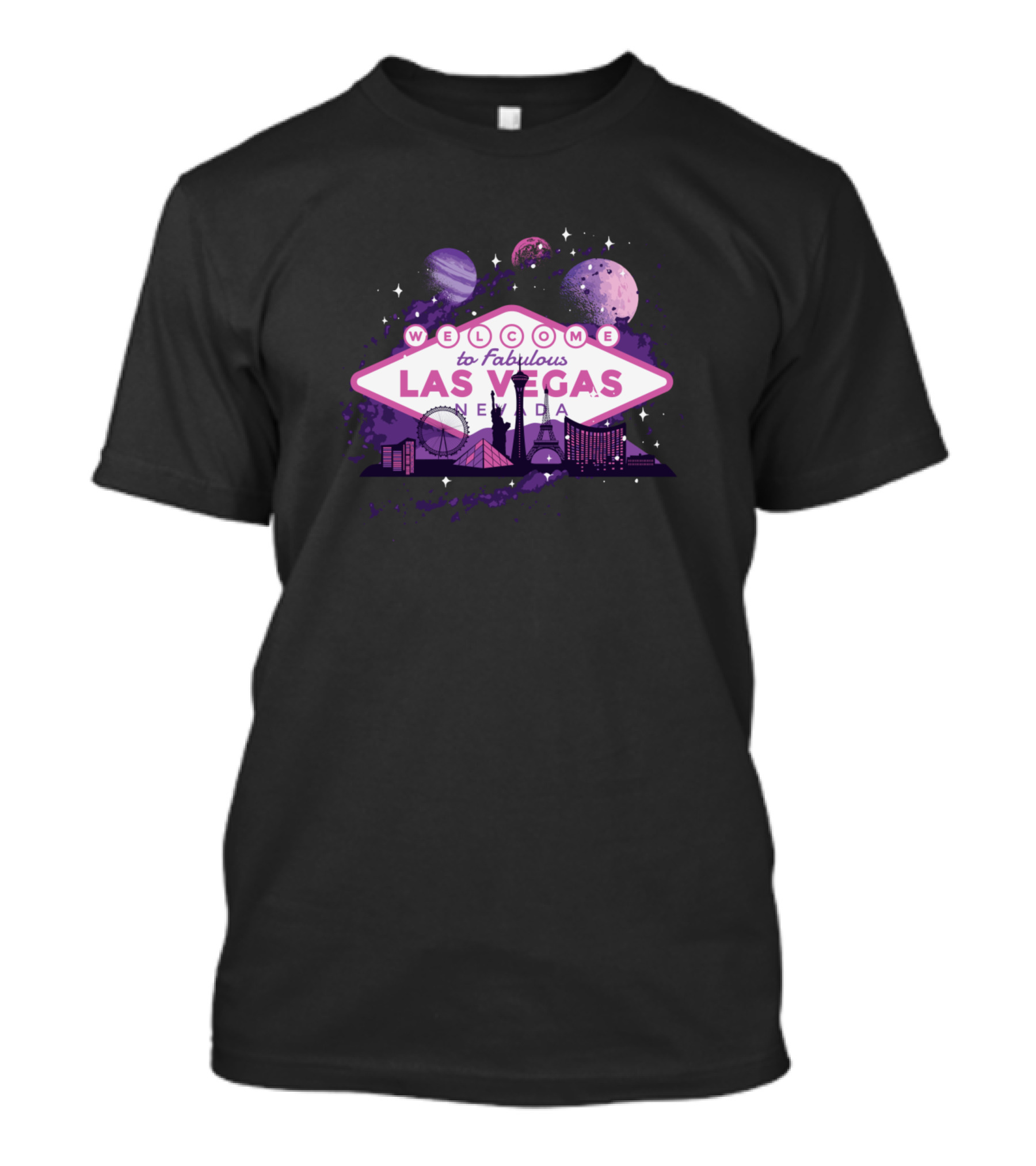 Welcome To Fabulous Las Vegas Nevada Cityscape With Planets And Stars T-Shirt