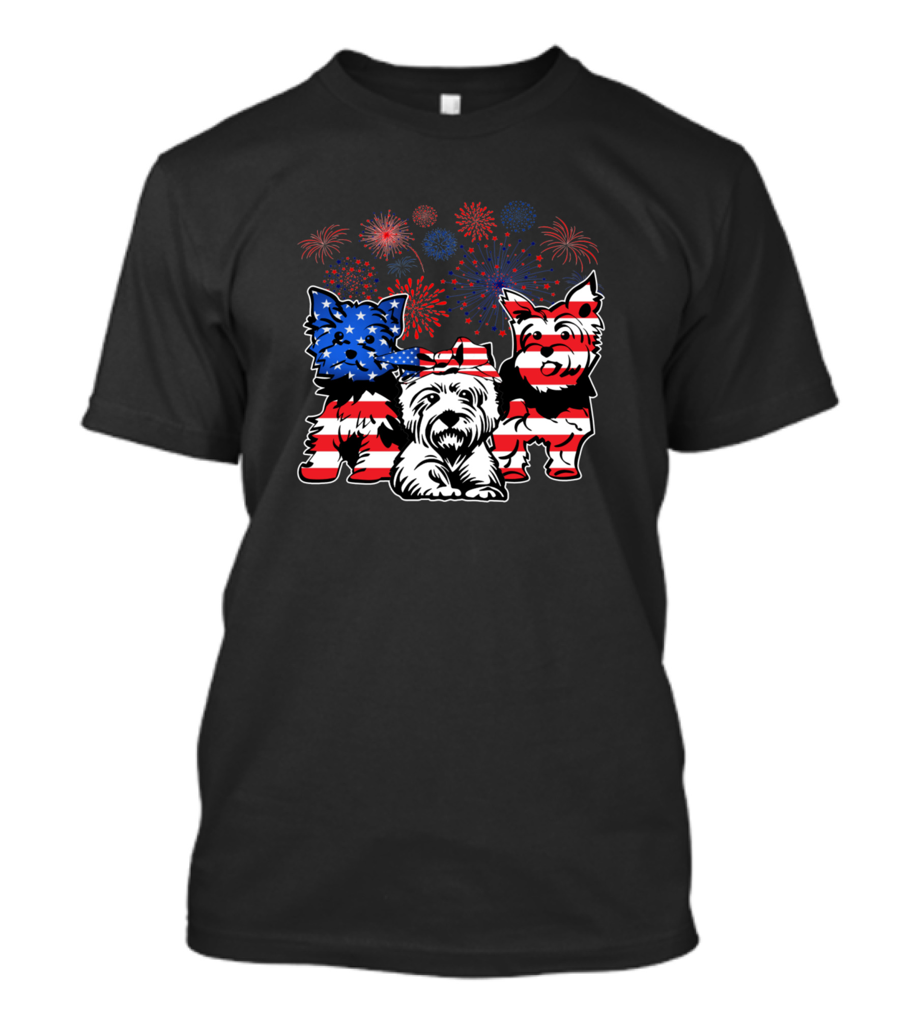 Yorkshire Terrier American Flag Fireworks 4th Of July T-Shirt