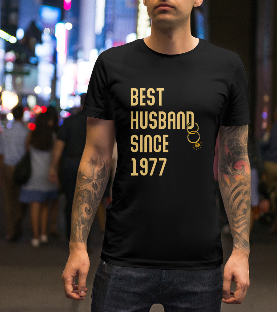 Best Husband Since 1977 Wedding Anniversary Him Cute Couple Rings T-Shirt