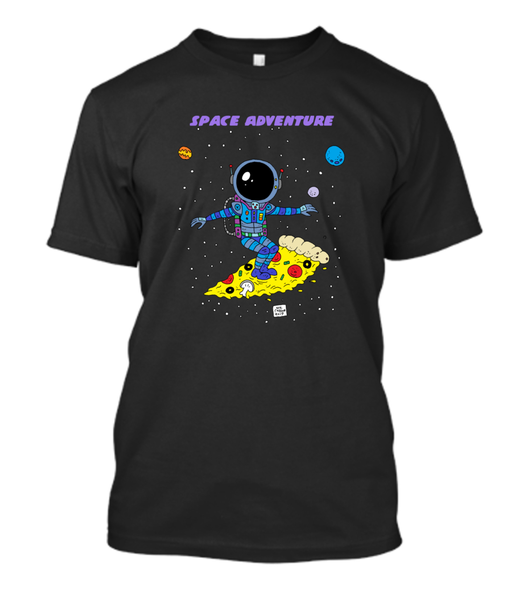 SPACE ADVENTURE ASTRONAUT ON PIZZA SLICE IN GALAXY T-Shirt