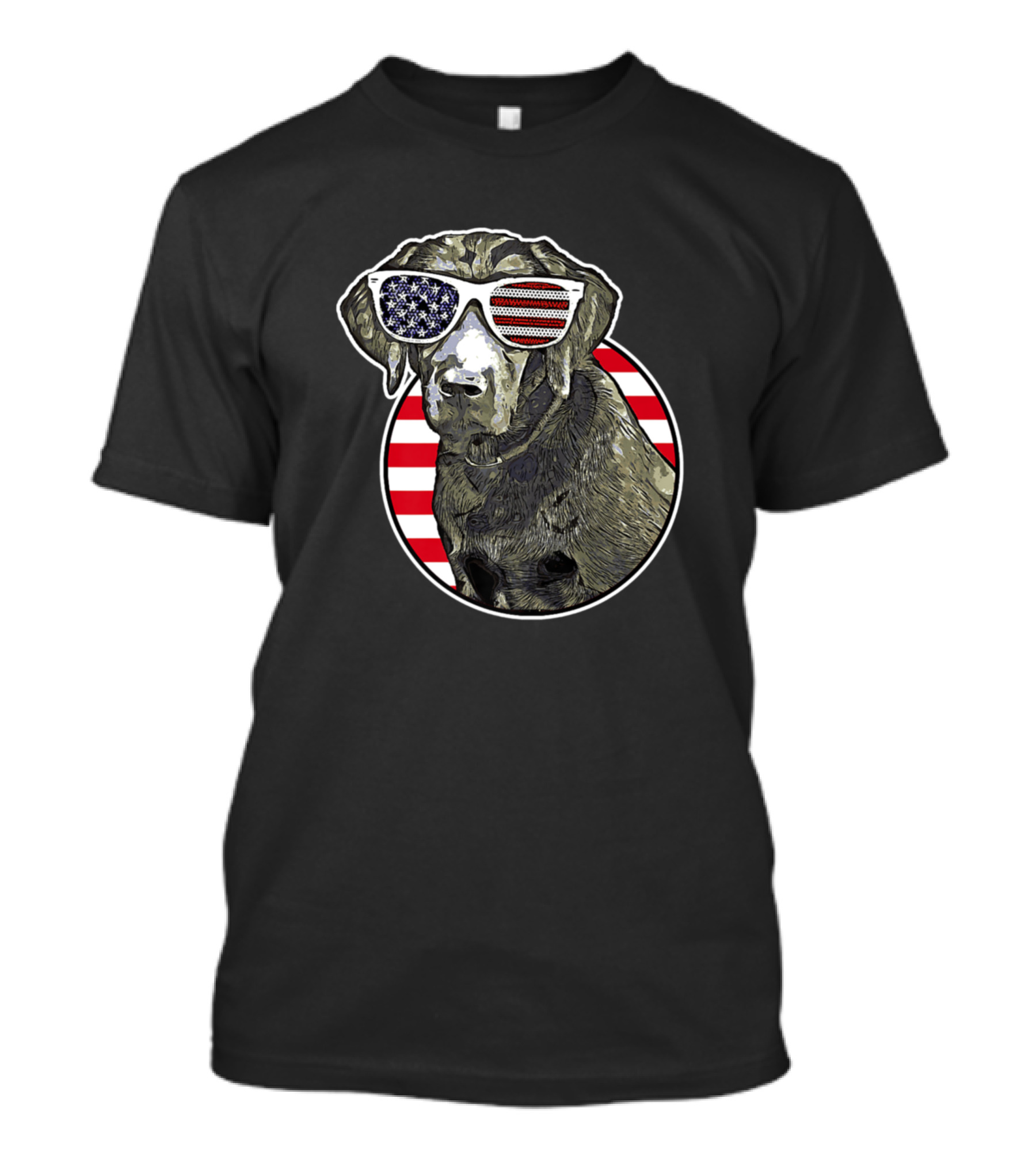 Black Labrador Lover July USA American Flag Sunglasses T-Shirt