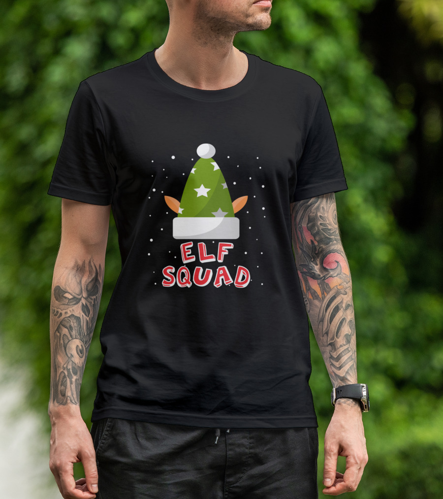 Elf Squad Festive Green Hat With Stars And Ears T-Shirt