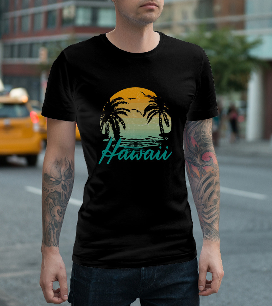 Hawaii Sunset Palm Trees And Ocean Vintage T-Shirt