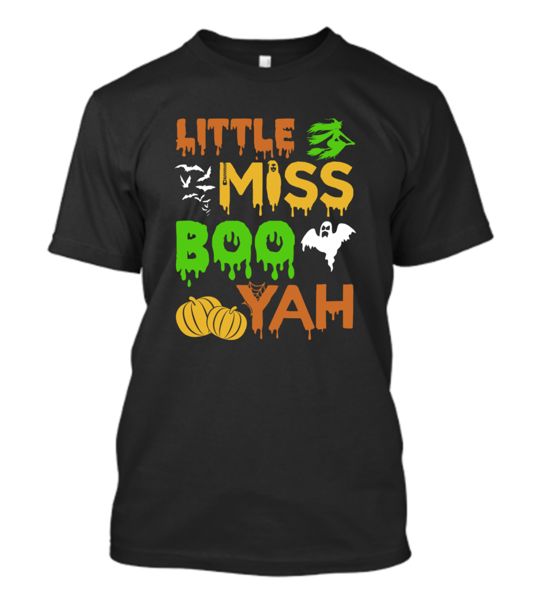 Little Miss Boo Yah Halloween Witch Bats Pumpkins T-Shirt