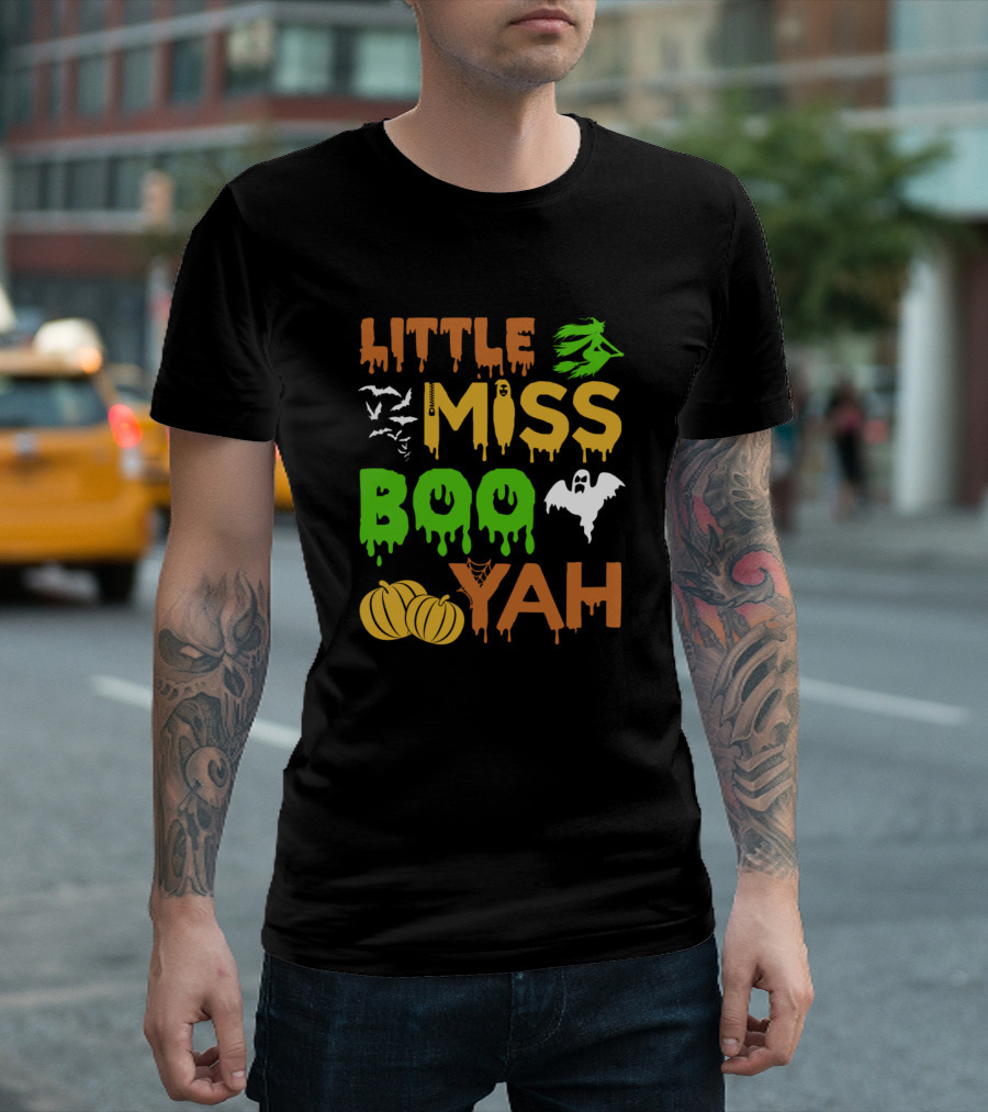 Little Miss Boo Yah Halloween Witch Bats Pumpkins T-Shirt