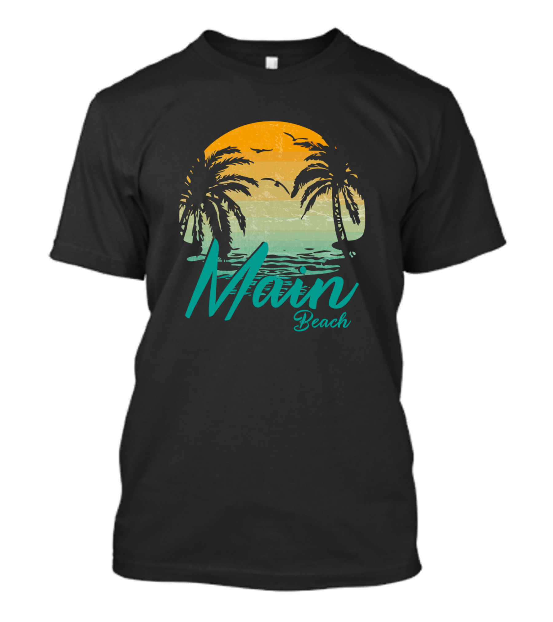 Main Beach Palm Trees Sunset Ocean Scene T-Shirt