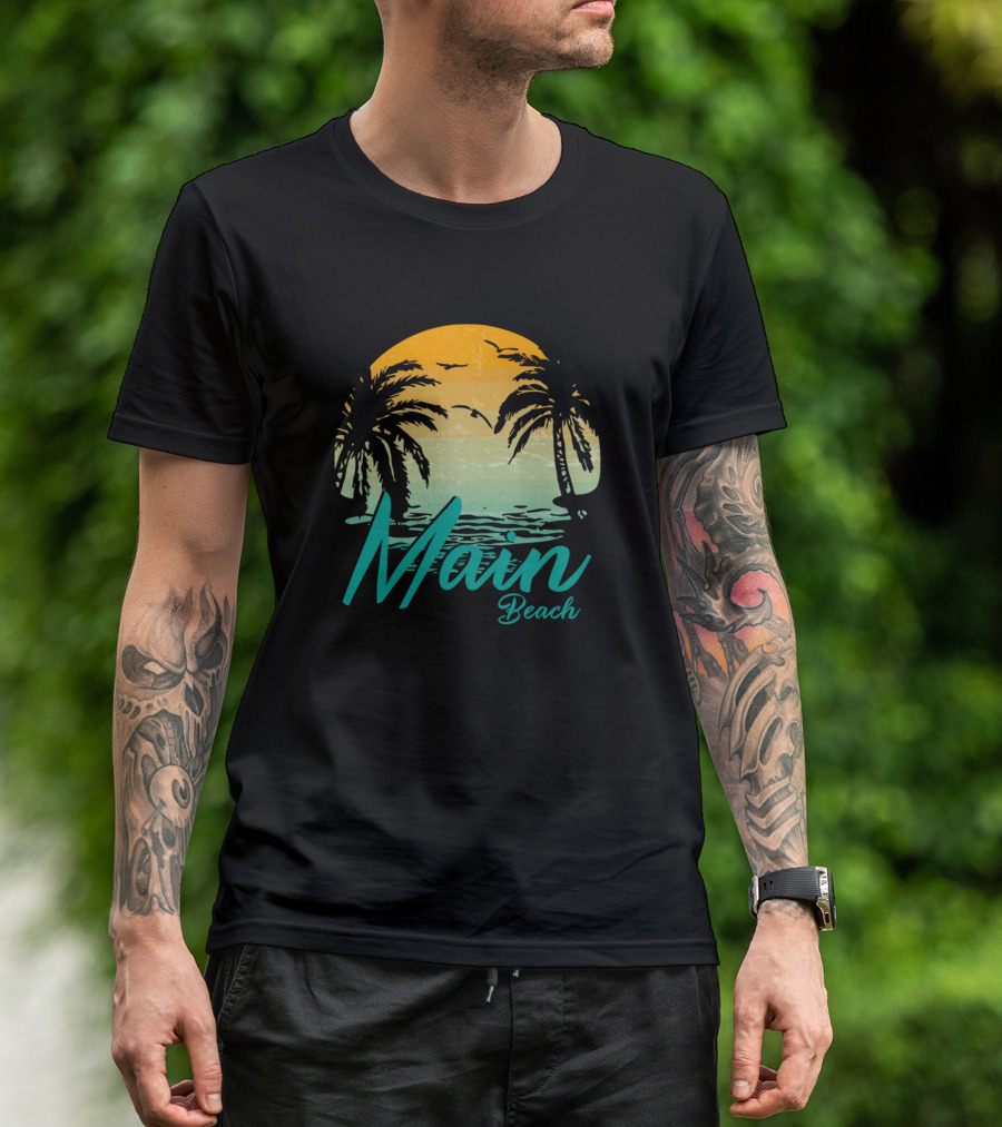 Main Beach Palm Trees Sunset Ocean Scene T-Shirt