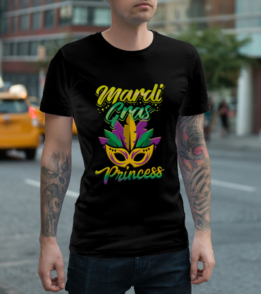 Mardi Gras Princess Colorful Feather Mask T-Shirt