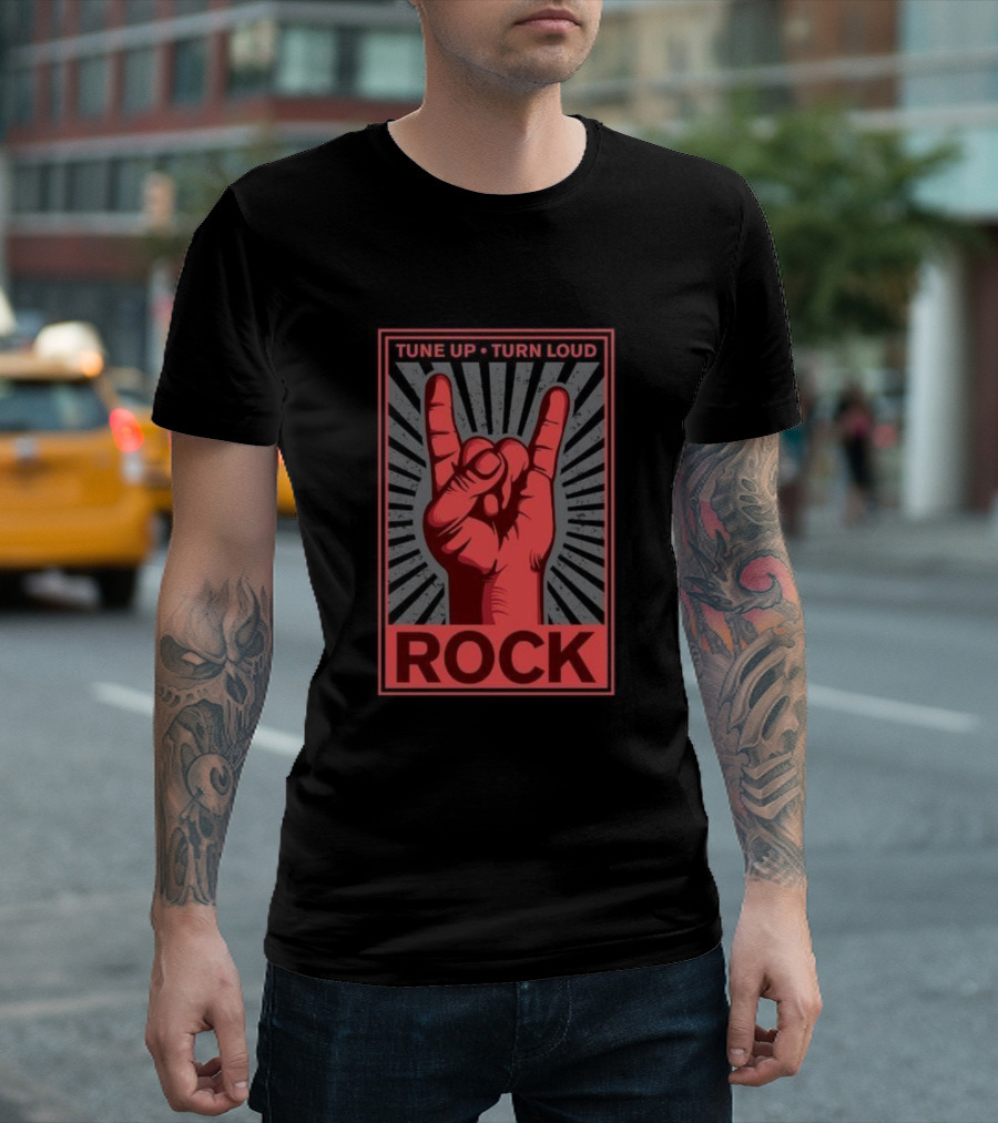Tune Up Turn Loud Rock Hand Gesture Pyramid America Music T-Shirt