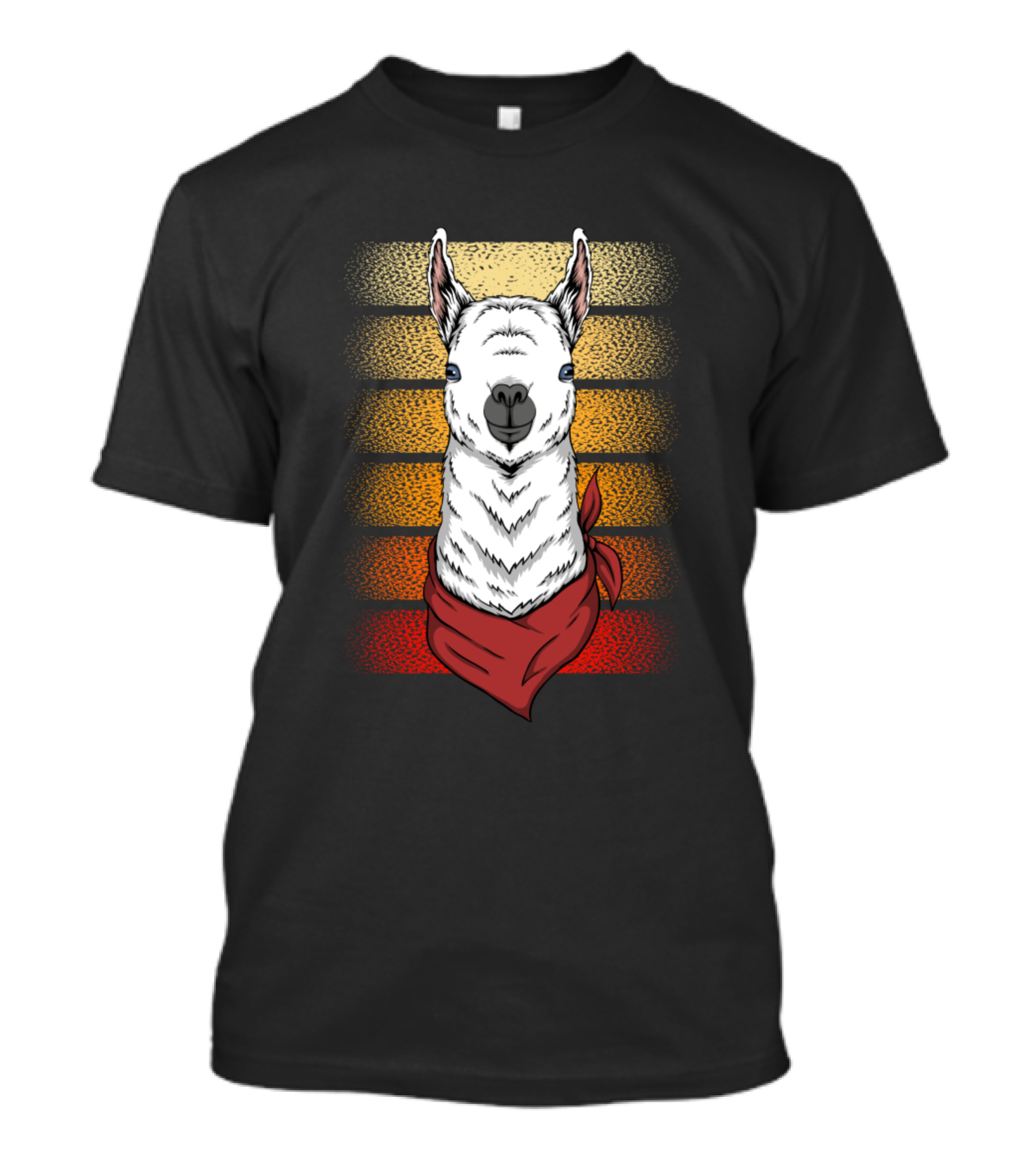 Retro Bandana Llama With Vintage Stripes T-Shirt