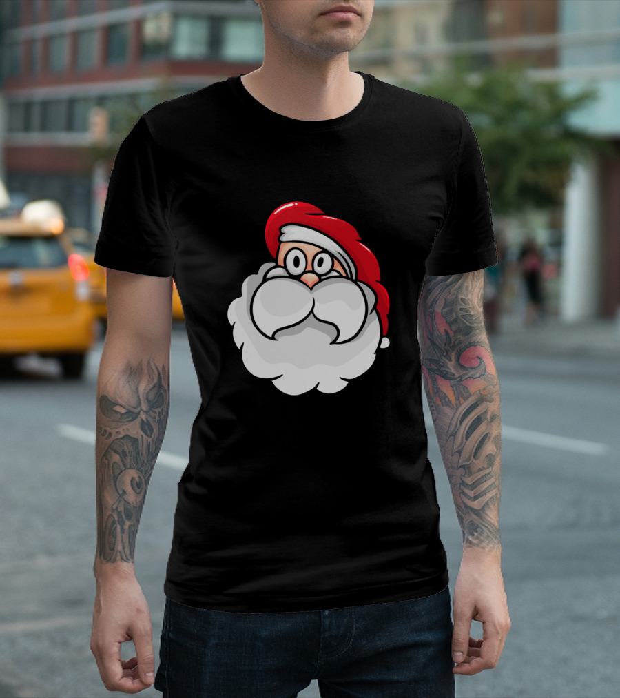 Santa Claus Cartoon Face with Red Hat and White Beard T-Shirt
