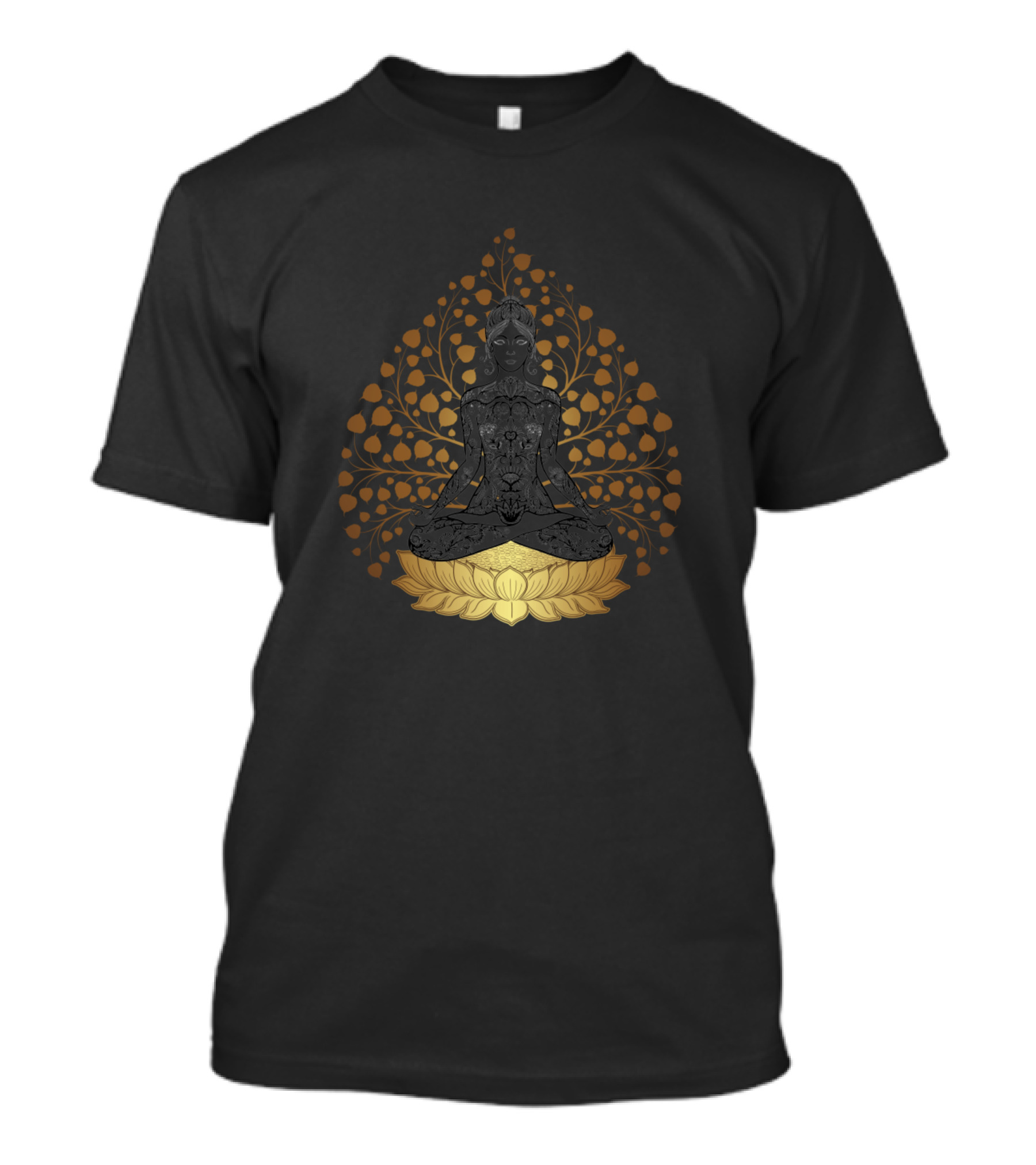 Buddha Yoga Pose Meditation Silhouette Golden Leaf Lotus T-Shirt