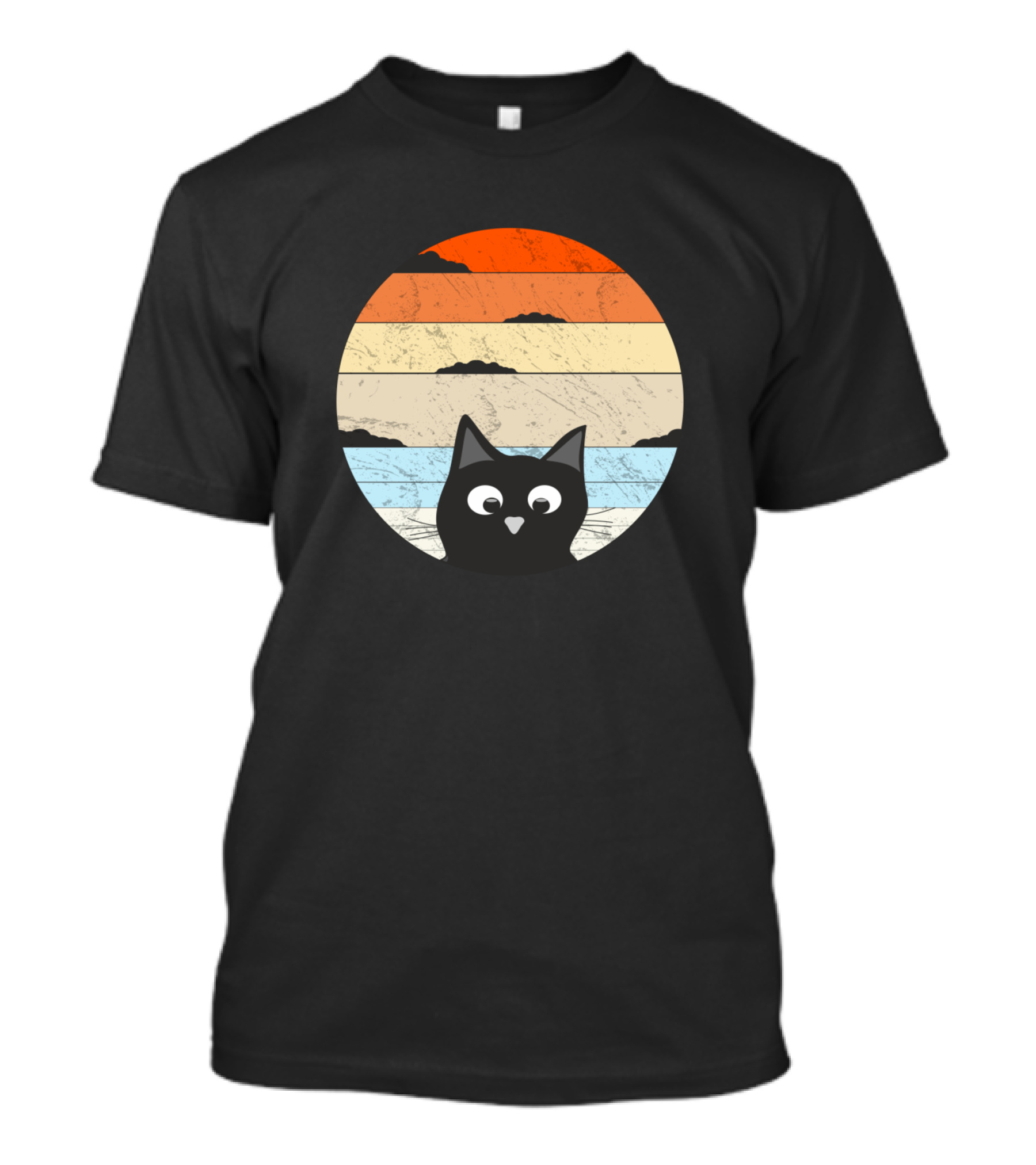 Retro Sunset Cat Background Vintage Aesthetic T-Shirt