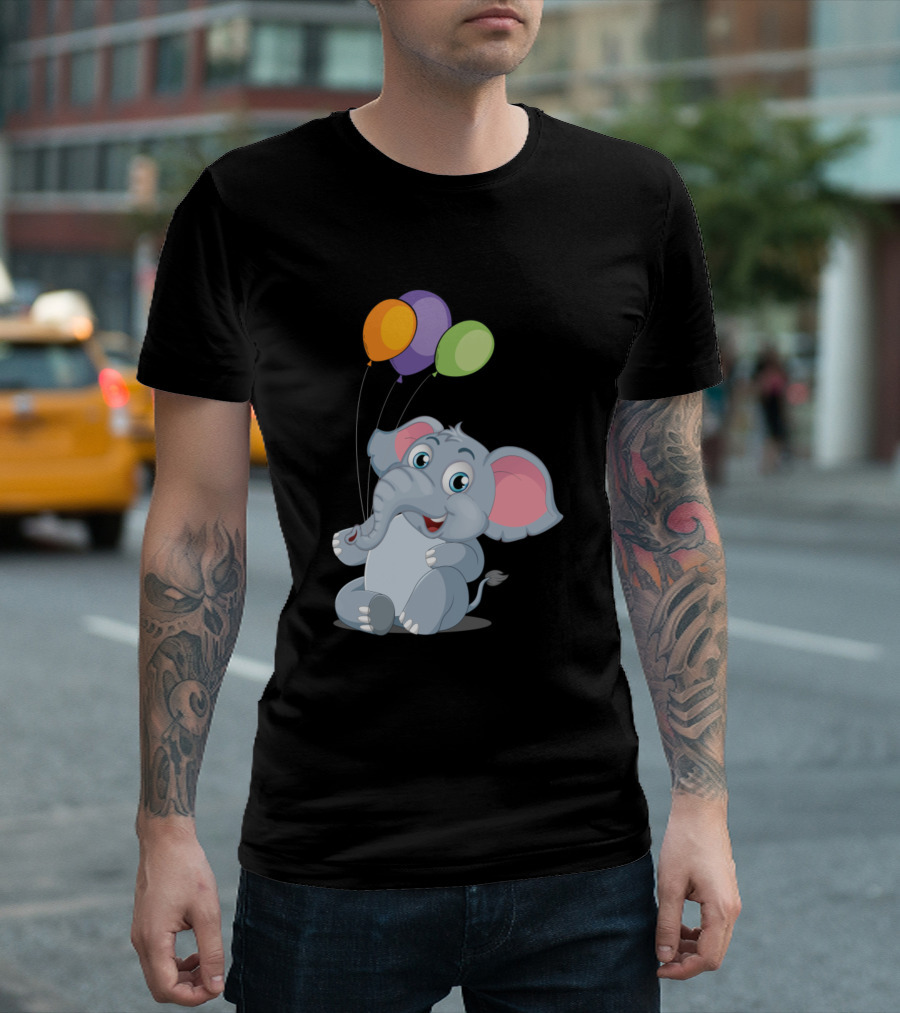 Cute Baby Elephant with Colorful Balloons T-Shirt