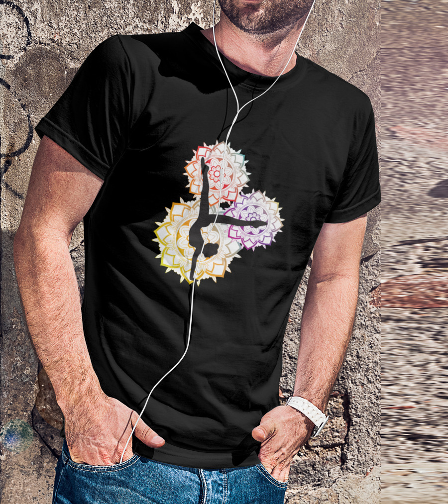 Rainbow Mandala And Flexible Yoga Pose T-Shirt