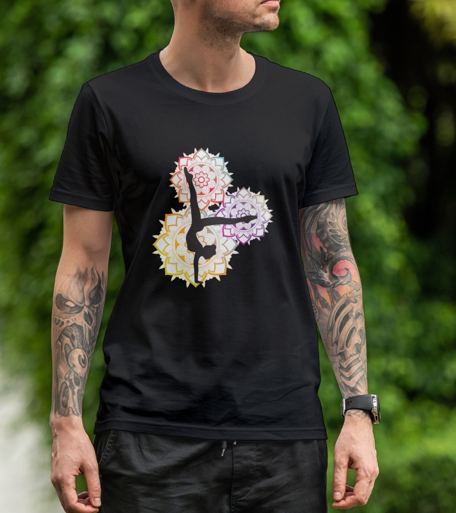 Rainbow Mandala And Flexible Yoga Pose T-Shirt