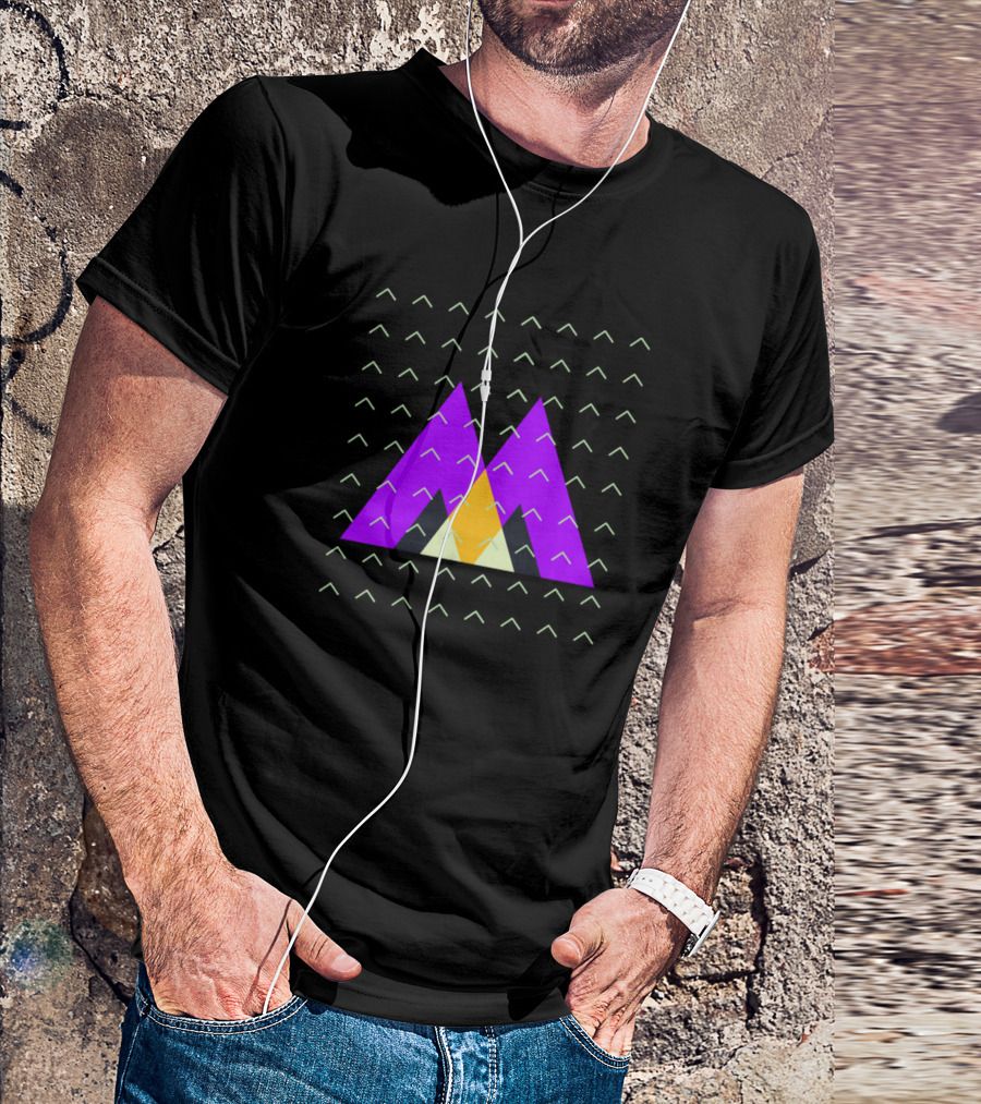 Geometric Triangles And Arrows Pattern With Purple And Yellow Shapes T-Shirt