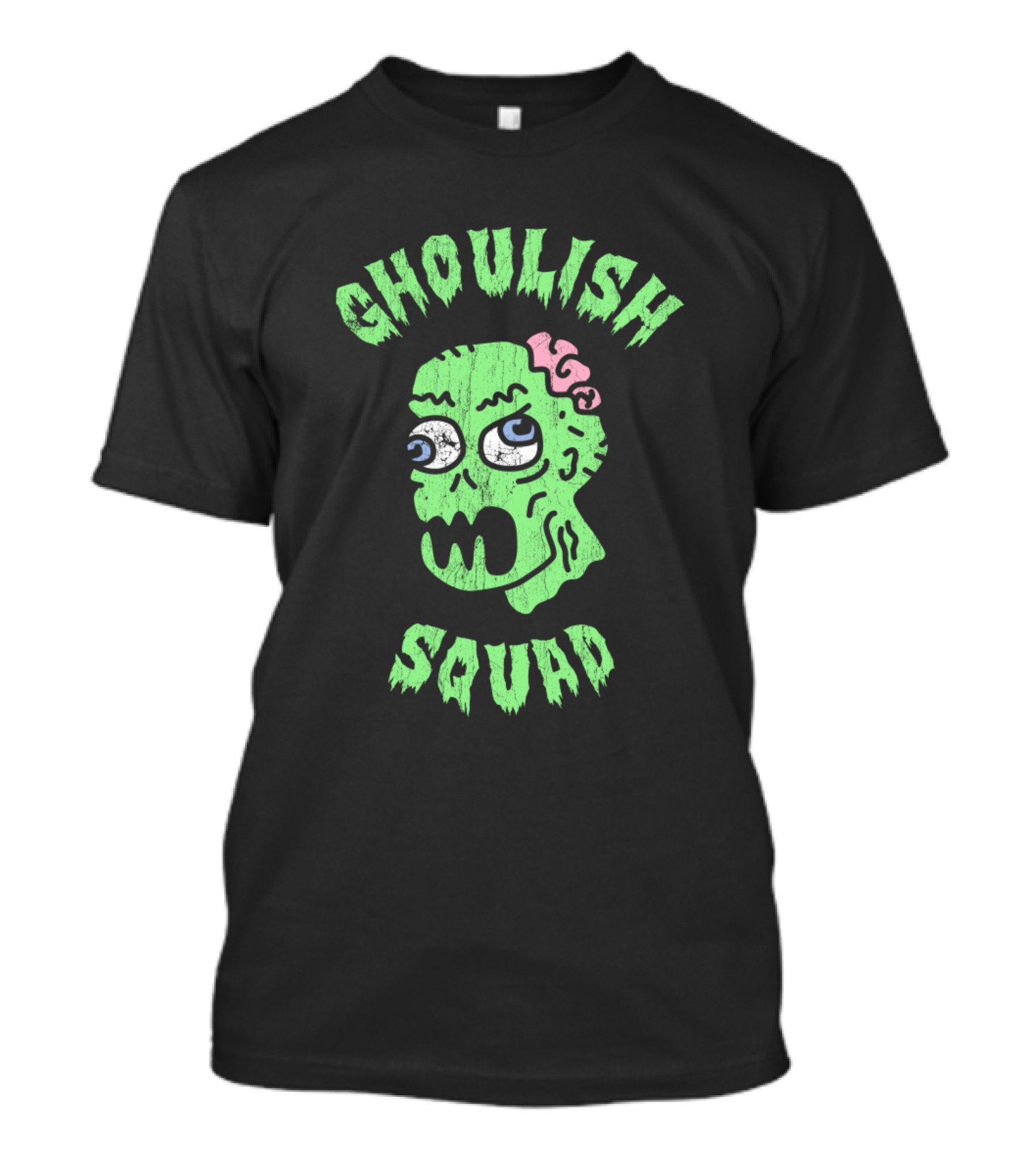Ghoulish Squad Zombie Face With Brain And Wide Eyes T-Shirt