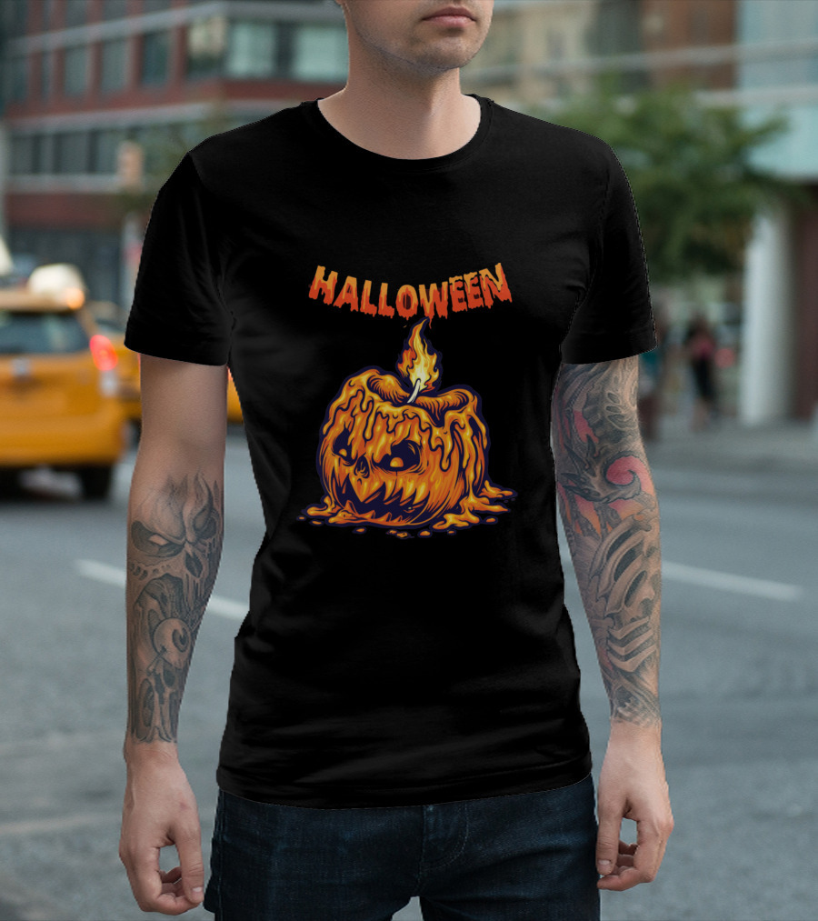 Halloween Melting Jack-o'-Lantern Flame T-Shirt