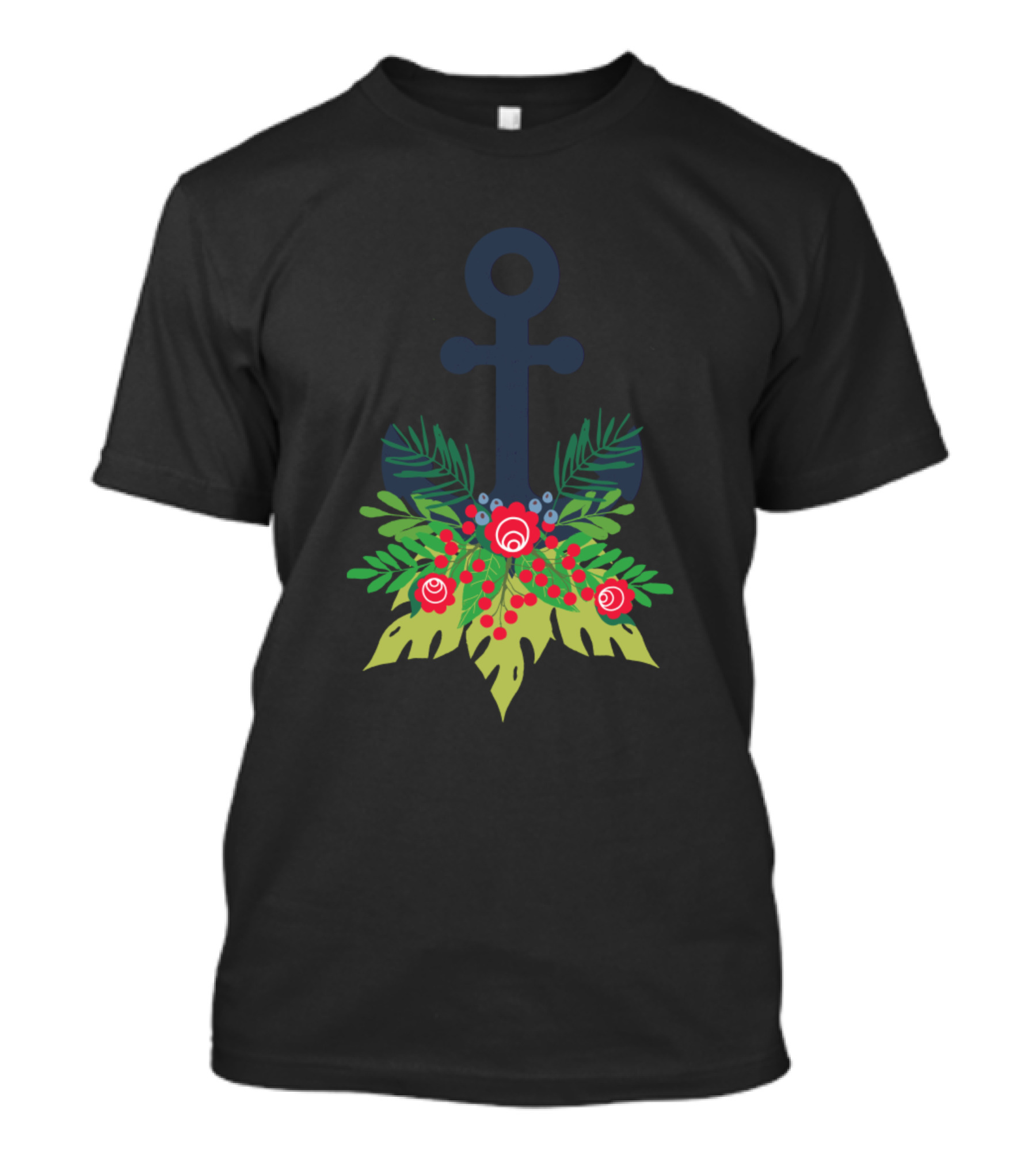 Holiday Greens Anchor With Festive Red Roses And Greenery T-Shirt