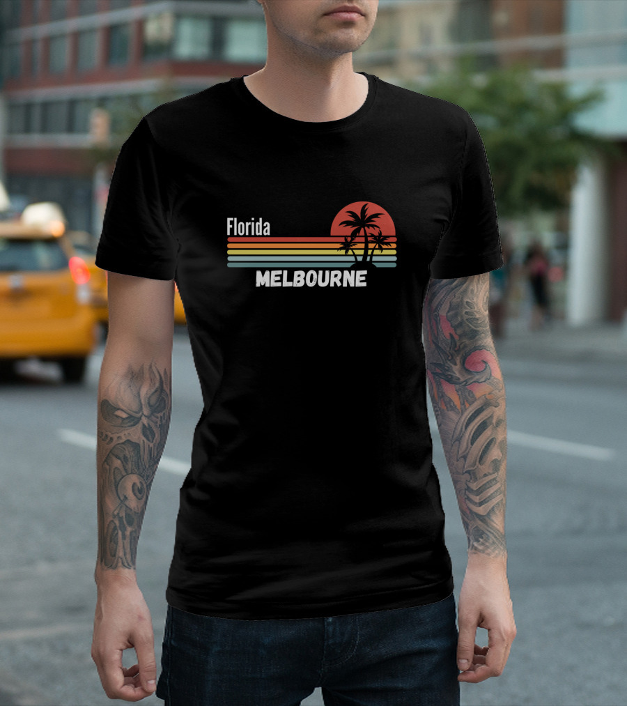 Florida Melbourne Sunset Palm Stripes T-Shirt
