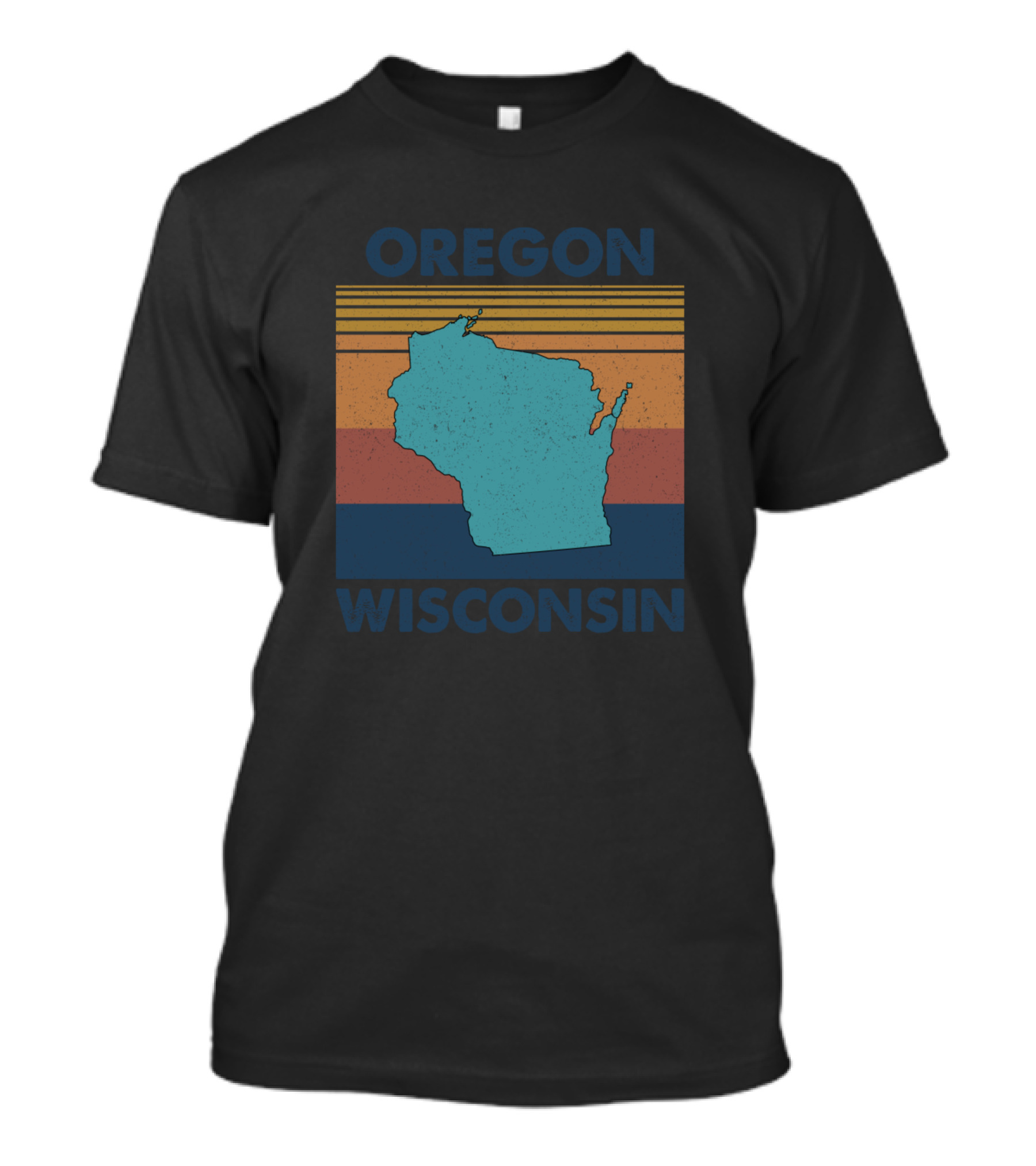 Oregon Wisconsin Retro Striped Map T-Shirt