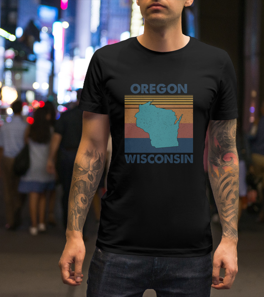 Oregon Wisconsin Retro Striped Map T-Shirt