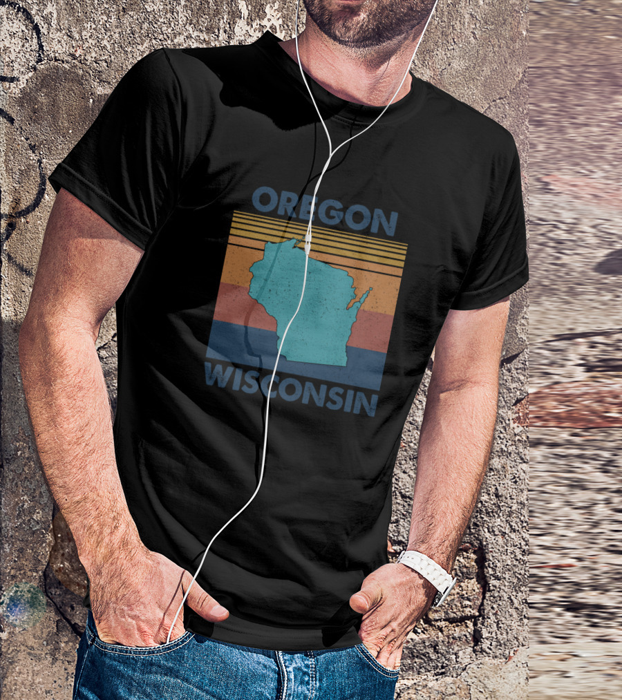 Oregon Wisconsin Retro Striped Map T-Shirt