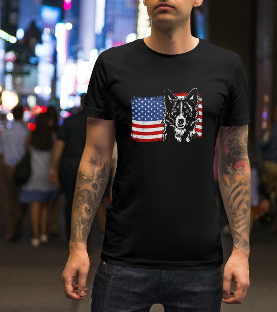 Patriotic American Flag Border Collie Pride T-Shirt