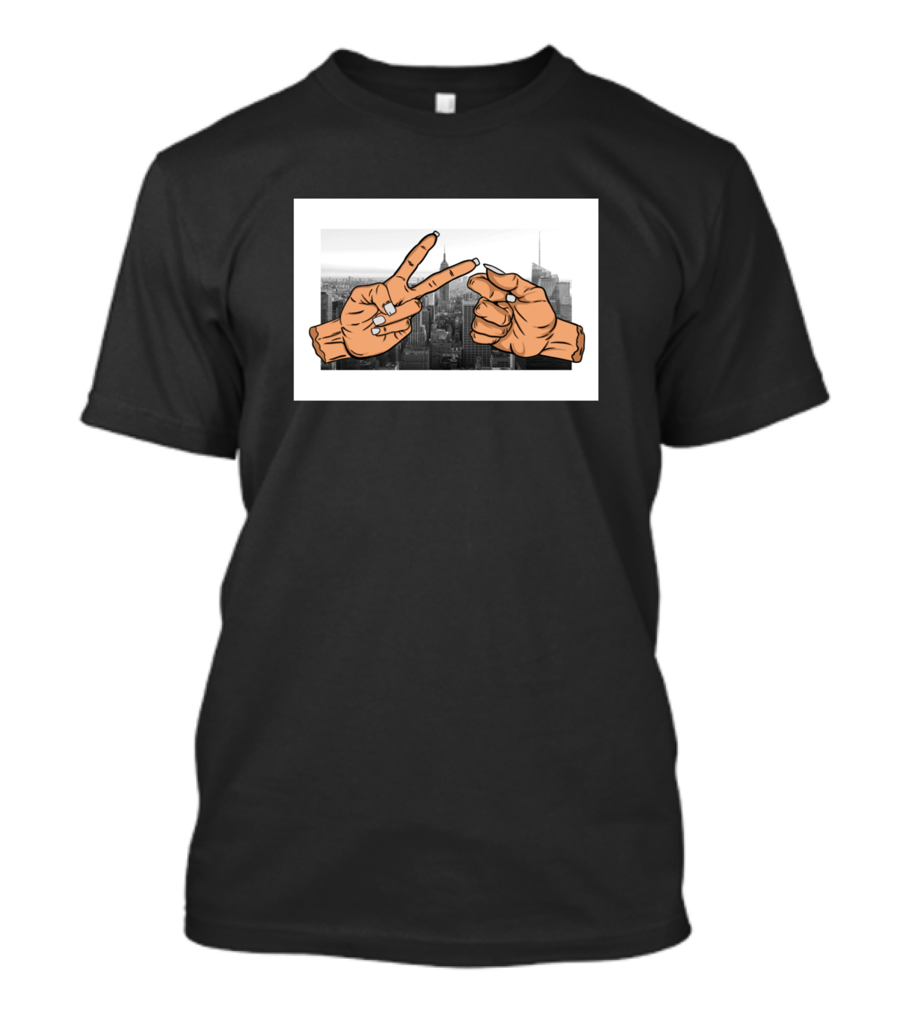 Rock And Scissors Hands Skyline Background T-Shirt