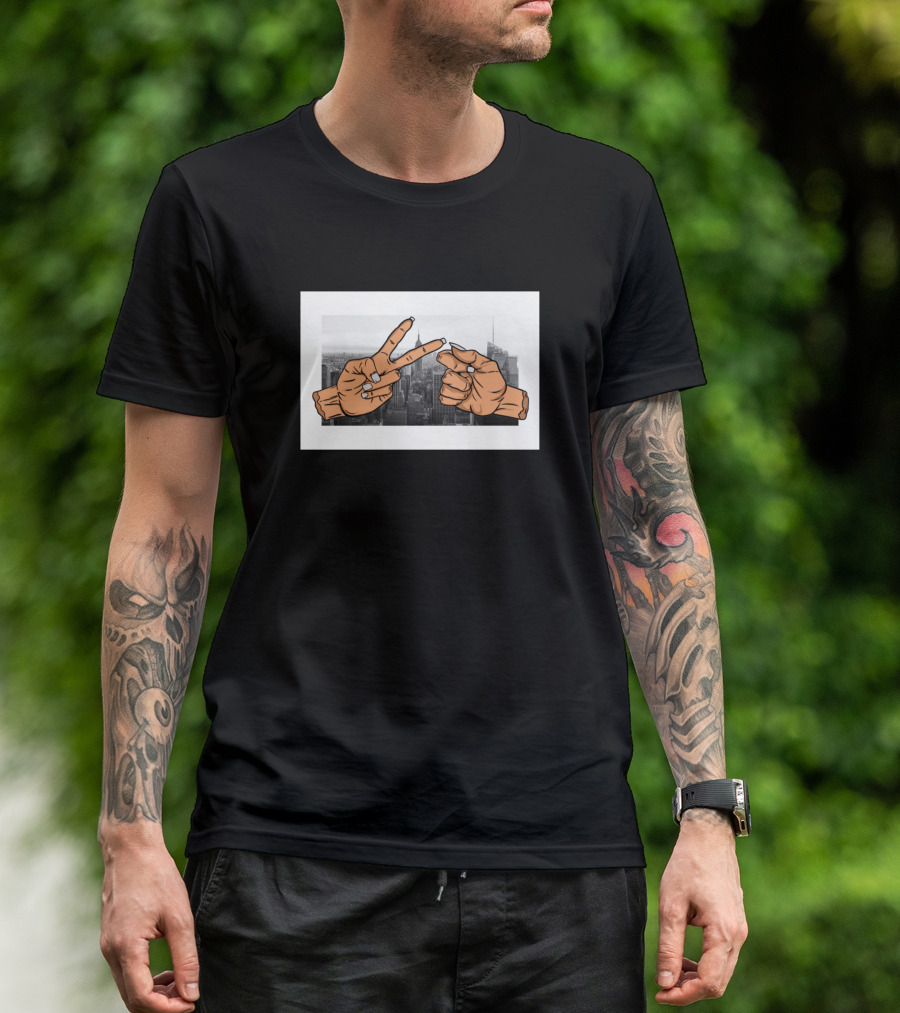 Rock And Scissors Hands Skyline Background T-Shirt