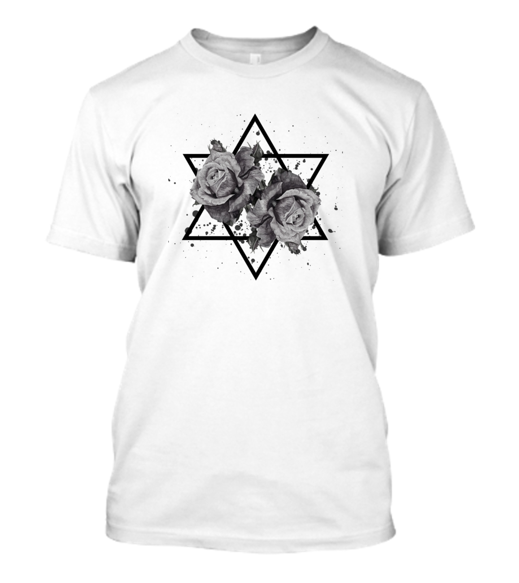 Roses On Star With Black And White Floral Motif T-Shirt