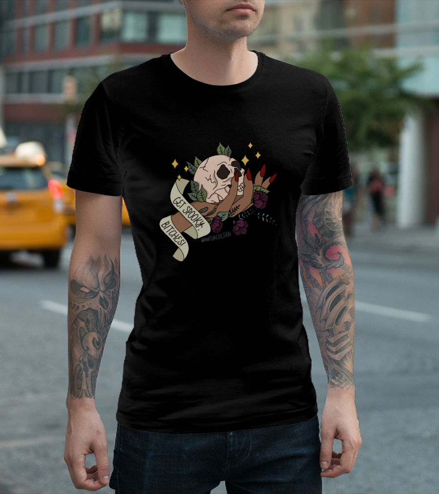 Get Spooky Bitches Skull And Roses T-Shirt