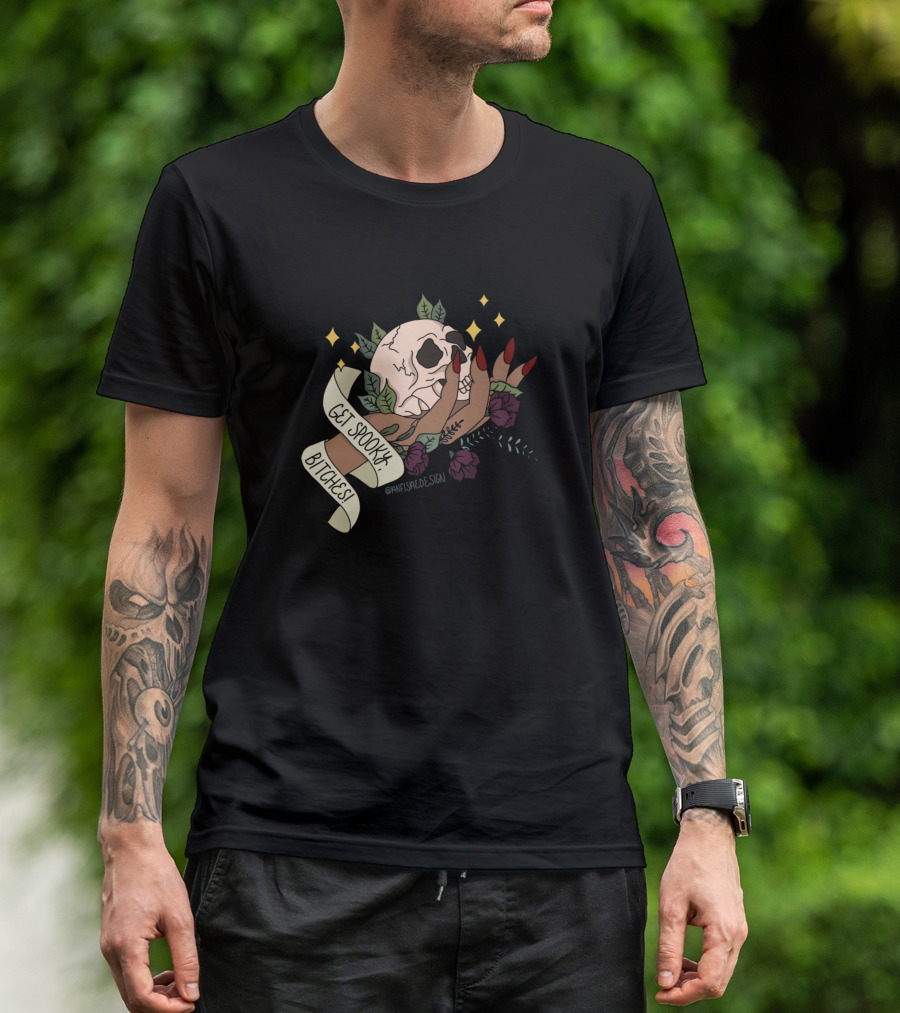 Get Spooky Bitches Skull And Roses T-Shirt